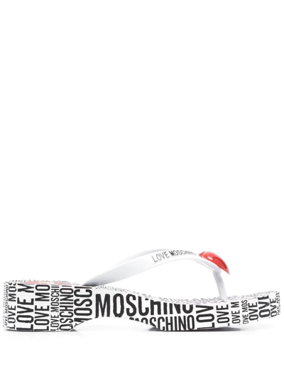 Love Moschino Logo-print Open-toe Mules In White