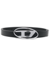 Diesel Leather Belt With Adjustable Length And Silver Buckle In Black
