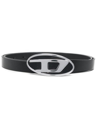 Diesel Logo-lettering Leather Belt In H6528 - Black