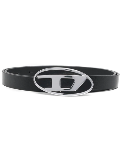 Diesel Logo-lettering Leather Belt In Nero