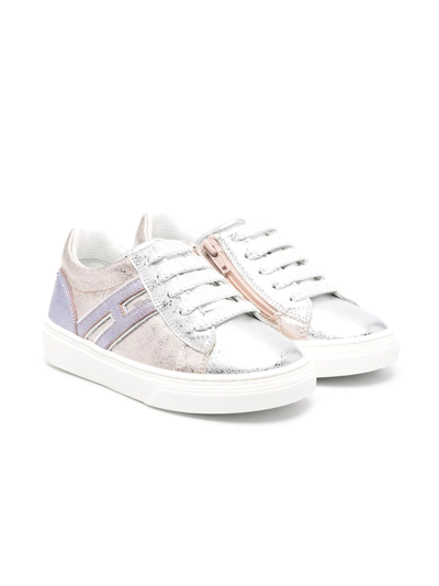 Hogan Kids' Metallic-finish Lace-up Trainers In Pink
