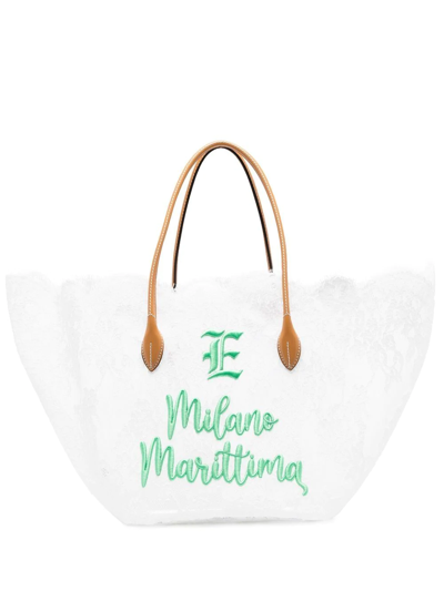 Ermanno Scervino Floral-lace Embroidered Tote Bag In White