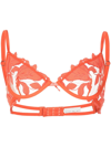 Fleur Du Mal Lily Embroidered Plunge Demi-bra In Orange
