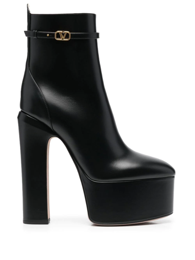 Valentino Garavani Tan-go 155 Leather Platform Ankle Boots In Black