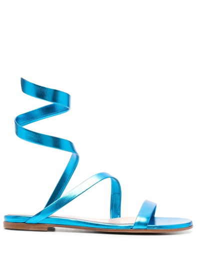Gianvito Rossi Metallic Wrap-around Sandals In Blue
