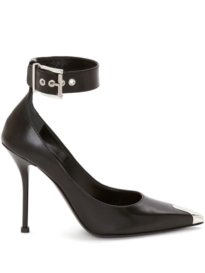 Alexander Mcqueen Buckled Embellished Leather Pumps In Black