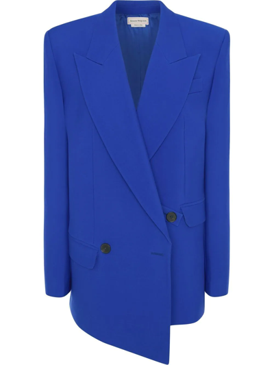 Alexander Mcqueen Electric Blue Double-breasted Wool Boxy Blazer
