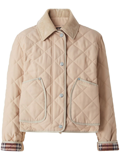 Burberry Diamond-quilted Cropped Jacket In Multi-colored