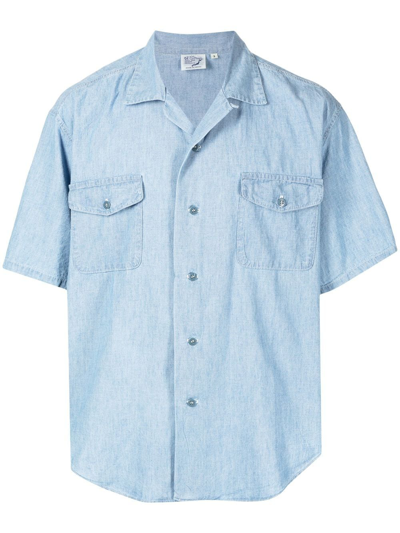 Orslow Convertible-collar Cotton-chambray Shirt In Light Blue