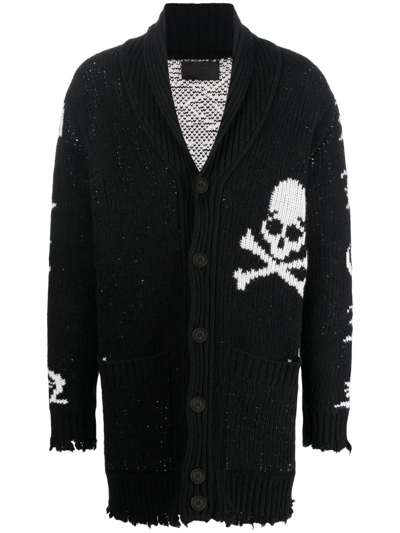 Philipp Plein Intarsia-knit Logo Cardigan In Black