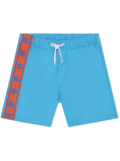 Dolce & Gabbana Kids' Little Boy's & Boy's Logo Tape Drawstring Swim Shorts In Azure