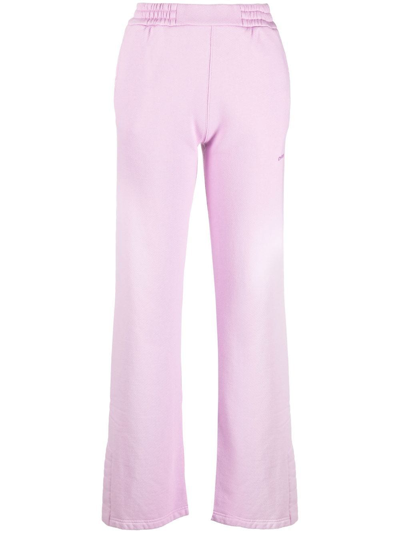 Off-white Diag Text-print Mid-rise Straight Cotton Jogging Bottoms In Lilac Fuschia