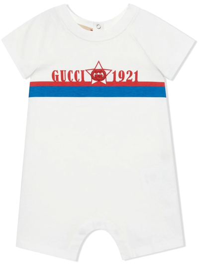 Gucci Baby Sylvie Stripe Jersey Romper In White/multicolor