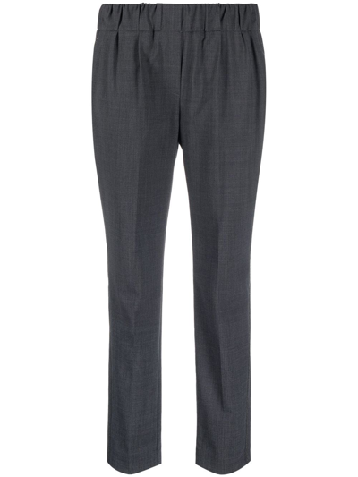 Brunello Cucinelli Grey Virgin Wool Cropped Tailored Trousers In Grigio