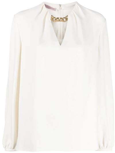 Valentino Chain-embellished Silk-cady Blouse In Neutrals