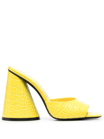 Attico Luz Croc-embossed Leather Heeled Mules In Yellow