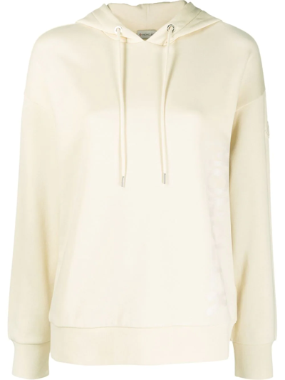 Moncler Logo Side Cotton Blend Hoodie In Beige