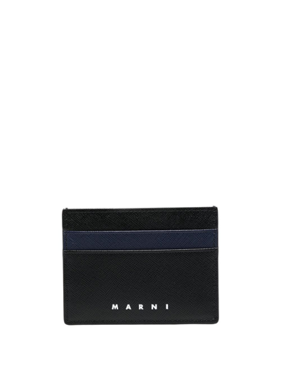 Marni Logo Print Leather Card Holder In Black
