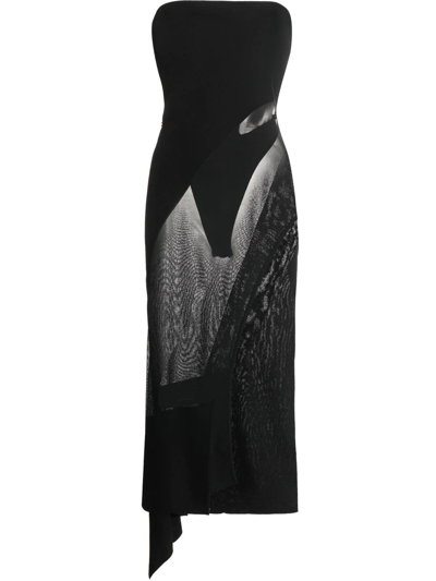 Mugler Cutout Illusion Panel Strapless Bodysuit Dress In Black