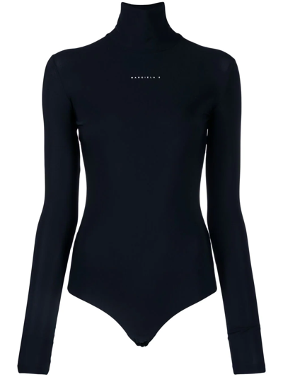 Mm6 Maison Margiela Logo-print Roll-neck Bodysuit In Black