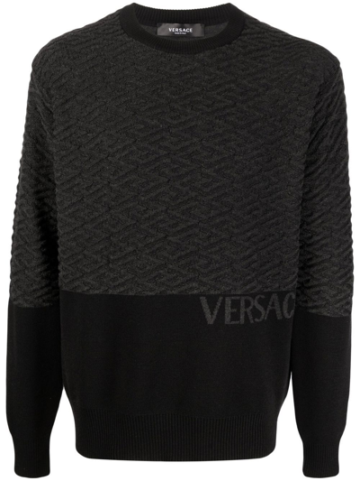 Versace Greca-jacquard Wool-blend Jumper In Nero