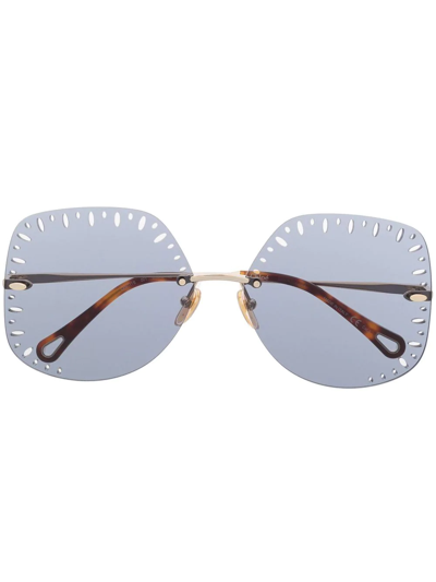Chloé Square-frame Cut-out Detail Sunglasses In Gold