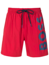 Hugo Boss Quick-drying Swim Shorts With Large Contrast Logo In Red