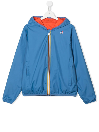 K-way Kids' Chest Logo-patch Bomber Jacket In Blue