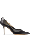 Jimmy Choo Love 85 Pointed Pumps In Nappa Leather And Mesh In Black