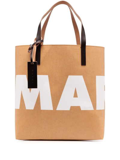 Marni Paper Coated-canvas Tote Bag In Brown