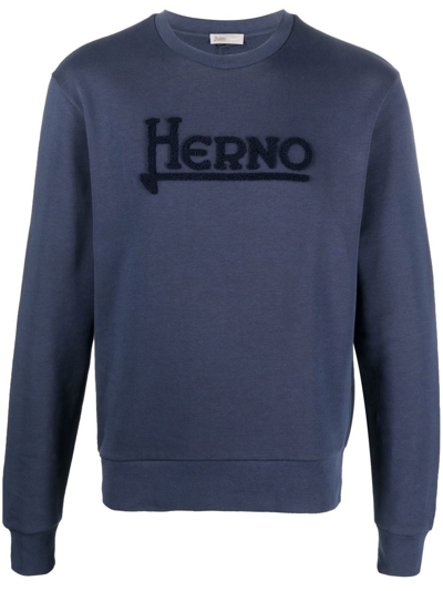 Herno Logo-print Long-sleeve Sweatshirt In Blu