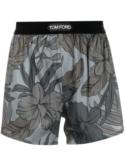 Tom Ford Floral-print Boxer Shorts In Grey