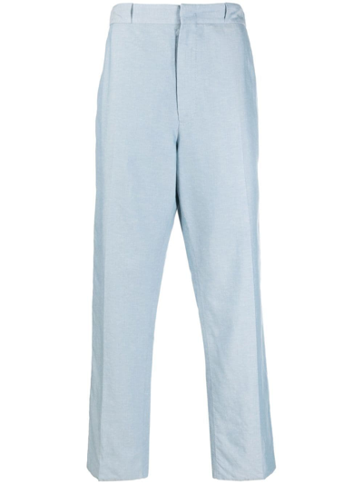 Ermenegildo Zegna Relaxed-fit Straight-leg Cotton, Silk And Linen-blend Trousers In Light Blue