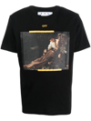 Off-white Off White Mans Black Cotton T-shirt With Arrow Caravaggio Print In Black
