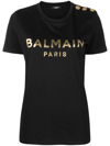 Balmain Cotton T-shirt With Gold Colored Logo Print In Black