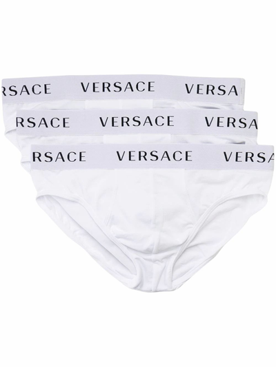 Versace Three-pack Logo-waistband Briefs In White