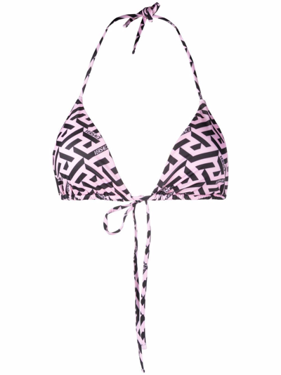 Versace Printed Triangle Bikini Top In Pink