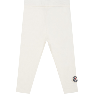 Moncler White Leggings For Baby Kids With Patch