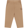 BURBERRY BEIGE TROUSERS FOR BABY BOY WITH LOGO EMBROIDERED