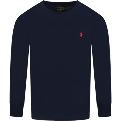 Ralph Lauren Kids' Blue T-shirt For Boy With Red Pony Logo