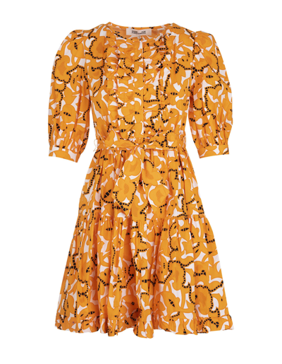 Diane Von Furstenberg Orange Roberta Tiered Dress In Cotton Poplin In Paisley Buds Marigoid