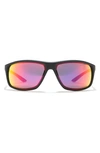 Nike Adrenaline 66mm Oversize Rectangle Sport Wrap Sunglasses In Matte Black/ Grey W/ Infrare
