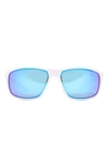Nike Adrenaline 66mm Oversize Rectangle Sport Wrap Sunglasses In White/ Grey/ Blue Mirror