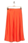 Renee C Solid Satin Midi Skirt In Orange