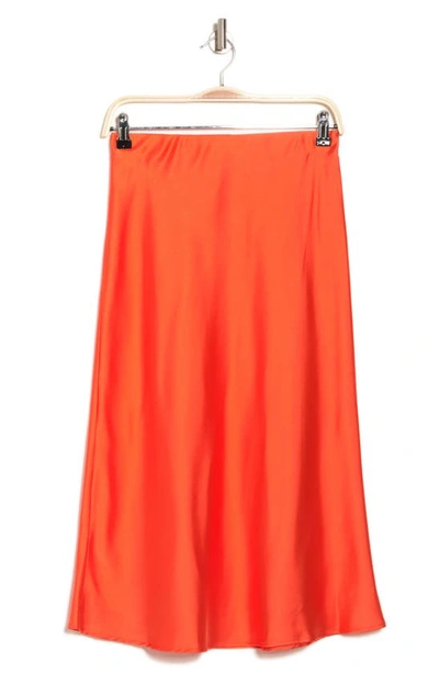Renee C Solid Satin Midi Skirt In Orange