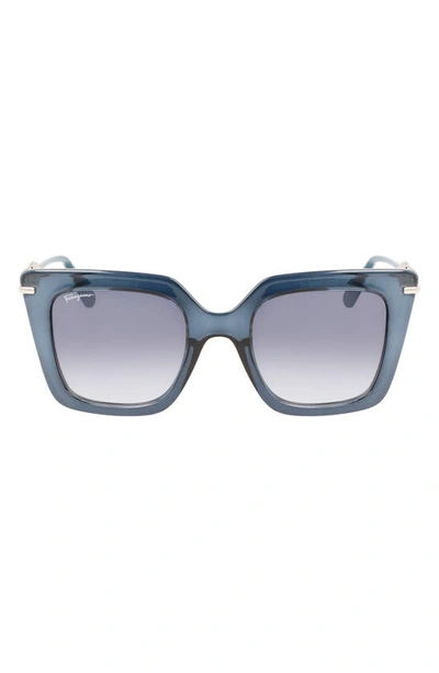Ferragamo Gancini 51mm Rectangular Sunglasses In Transparent Blue