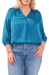 Vince Camuto Rumple Satin Blouse In Teal Waters