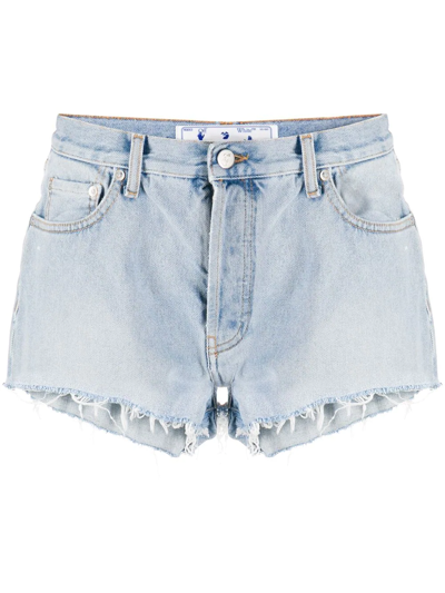 Off-white Logo Print Denim Shorts In 4045 Light Blue Blue