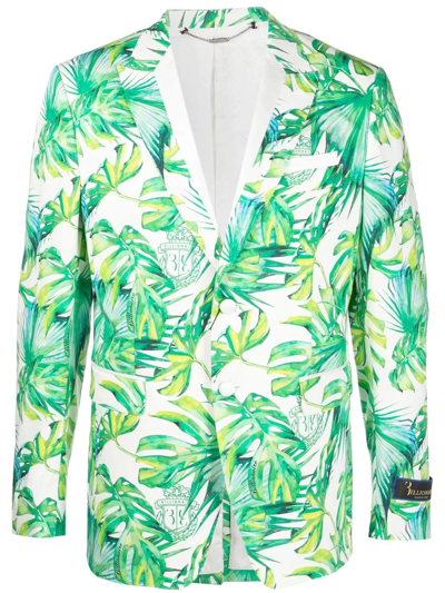 Billionaire Palm-tree Print Blazer In Weiss