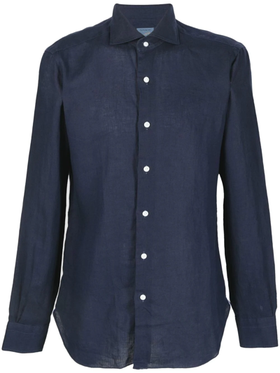 Barba Cutaway-collar Long-sleeved Shirt In Blue
